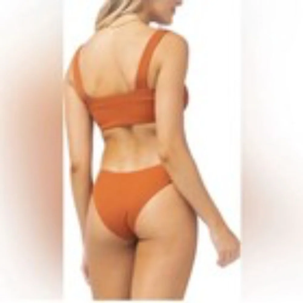 L* Space Lee Lee Ribbed Bikini Color AMBER Top and Bottom Size Large NWOT Beach - Picture 14 of 14